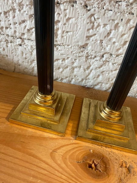 Vintage Black and Brass French Style Candleholders 8"h x 3"w