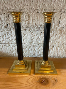 Vintage Black and Brass French Style Candleholders 8"h x 3"w