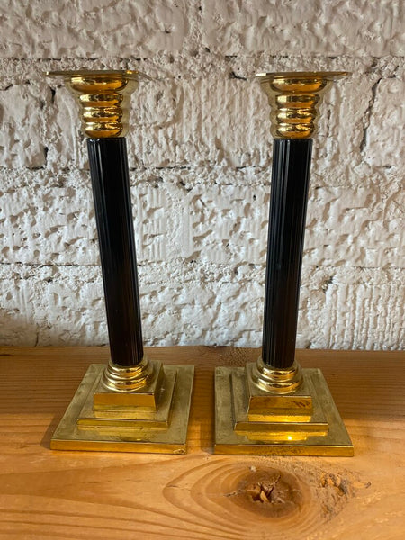 Vintage Black and Brass French Style Candleholders 8"h x 3"w