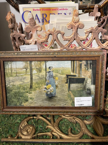 Antique lithograph Girl in Holland framed as is