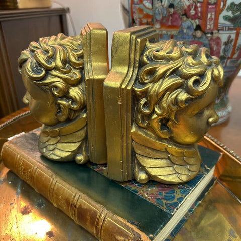 Vintage Gold Cherub Bookends 6" tall