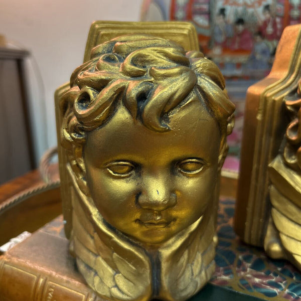 Vintage Gold Cherub Bookends 6" tall