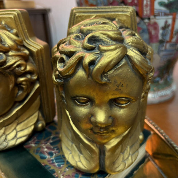 Vintage Gold Cherub Bookends 6" tall