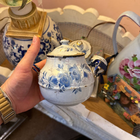 Blue French enamel covered sugar