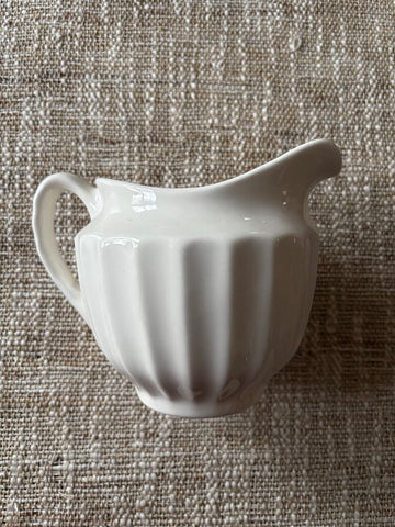 Vintage Ribbed White Ceramic Pitcher