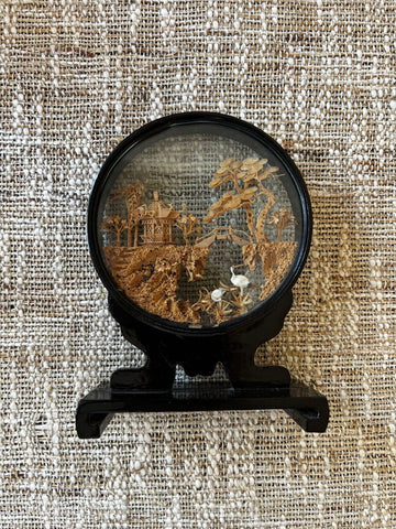 Rare Vintage Antique Mini Cork Carved Scene In Glass