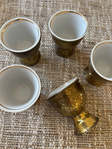 Brass Footed Egg Cup w/ Porcelain Cup Insert Set Of 5