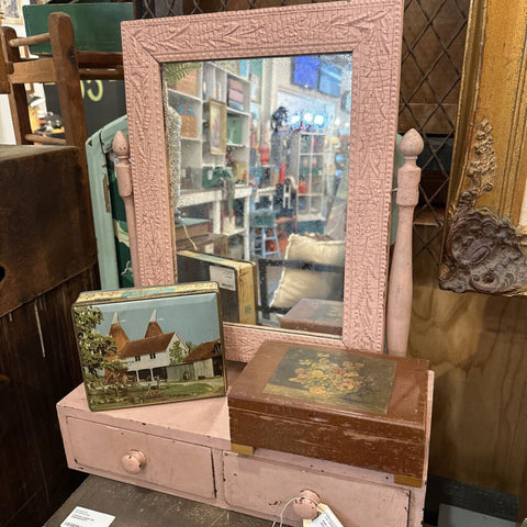 Pink dresser top mirror with 2 drawers