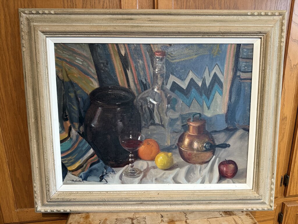 Walter Bollondonk (American 1897-1977) Still Life with Guatemalan Blanket oil on canvas signed lower left