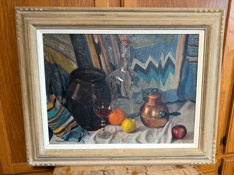 Walter Bollondonk (American 1897-1977) Still Life with Guatemalan Blanket oil on canvas signed lower left