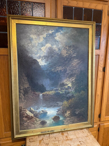 19th c German School Oil on canvas mounted on board with mountain stream signed Gottf Theo. Goetze 1896