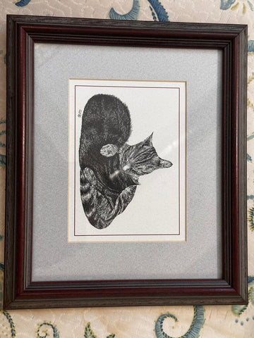 Framed Cat Friends Picture Black +White 10.5 x 9