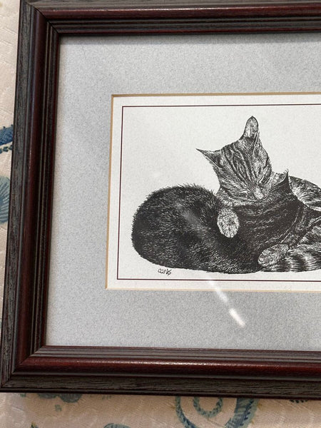 Framed Cat Friends Picture Black +White 10.5 x 9