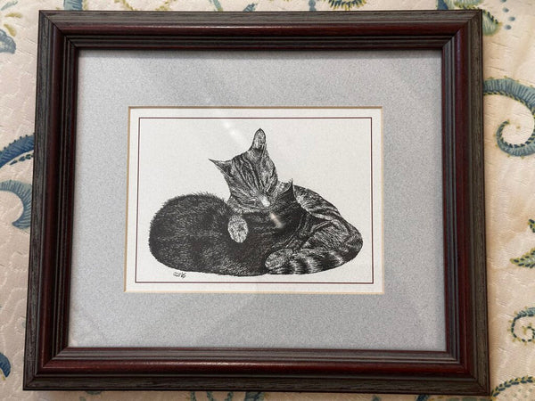 Framed Cat Friends Picture Black +White 10.5 x 9