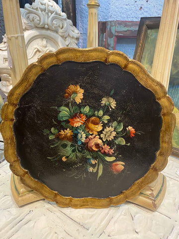 Vintage Hand Painted Round Florentine Tray 15" Dia