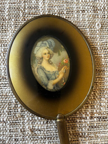 ANTIQUE FRENCH MARIE ANTOINETTE PORTRAIT HAND MIRROR