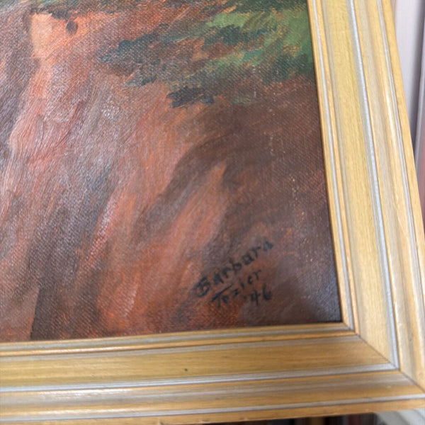 Vintage Oil Painting of Horse on Cliff, signed "Barbara Tozier '46"