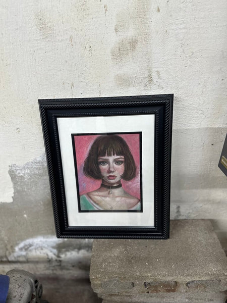 Mod female portrait framed artist signed