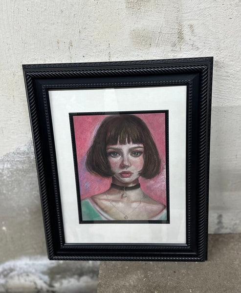 Mod female portrait framed artist signed