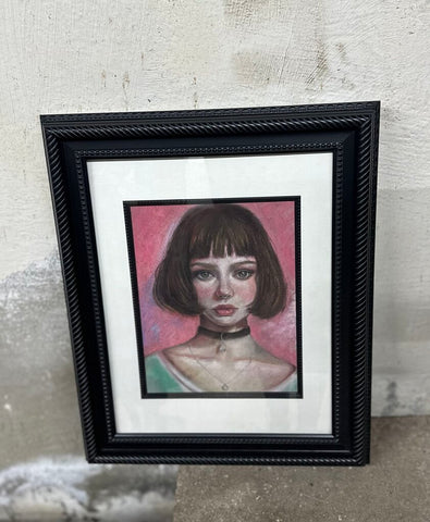 Mod female portrait framed artist signed