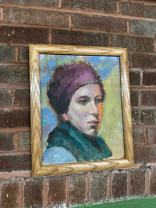 Moody portrait oil on canvas board framed