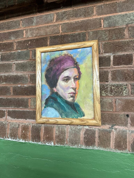 Moody portrait oil on canvas board framed