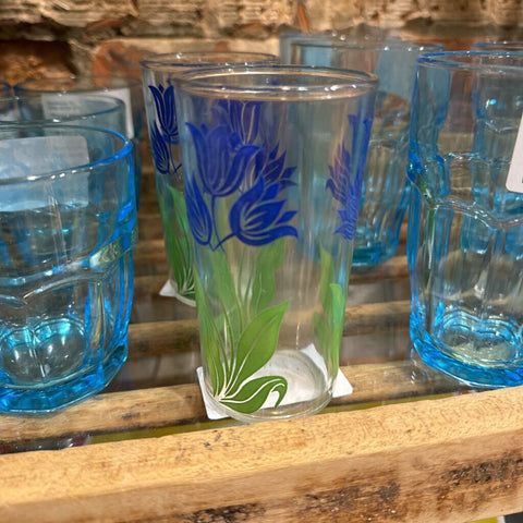 Vintage blue flower glass each medium juice glass