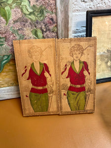 Antique Female Golfer Wooden Box W1784