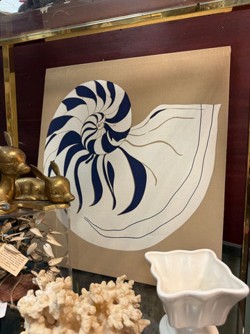 Marushka Blue and White Shell Fabric Wall Hanging W1456