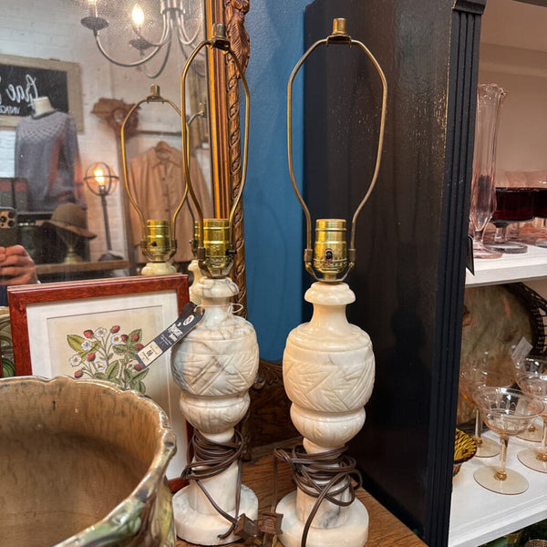 Set of 2 Marble Alabaster Vintage Lamps w/ Harps