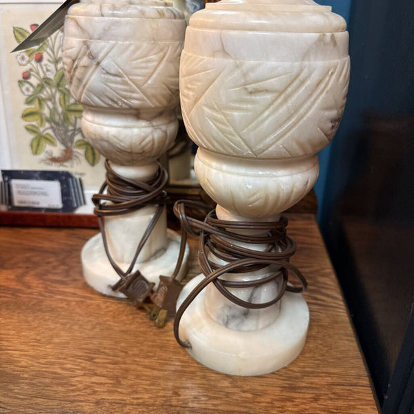 Set of 2 Marble Alabaster Vintage Lamps w/ Harps