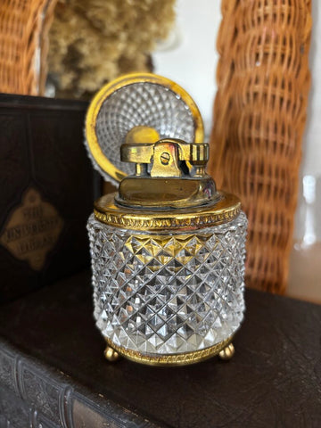 Vintage Cut Crystal and Brass Table Lighter