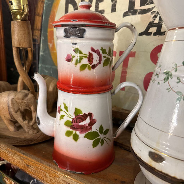 enamelware pitcher with red accents