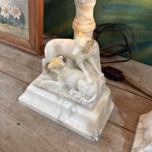 Pair of alabaster dog lamps