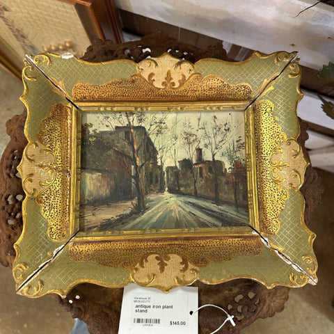 Midcentury oil painting of Rome signed in cool Florentine frame