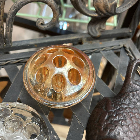 Vintage Marigold Carnival Glass Floral Frog 3"