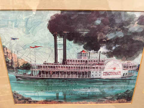 Vintage Steamboat Print of Watercolor , 12"x15"