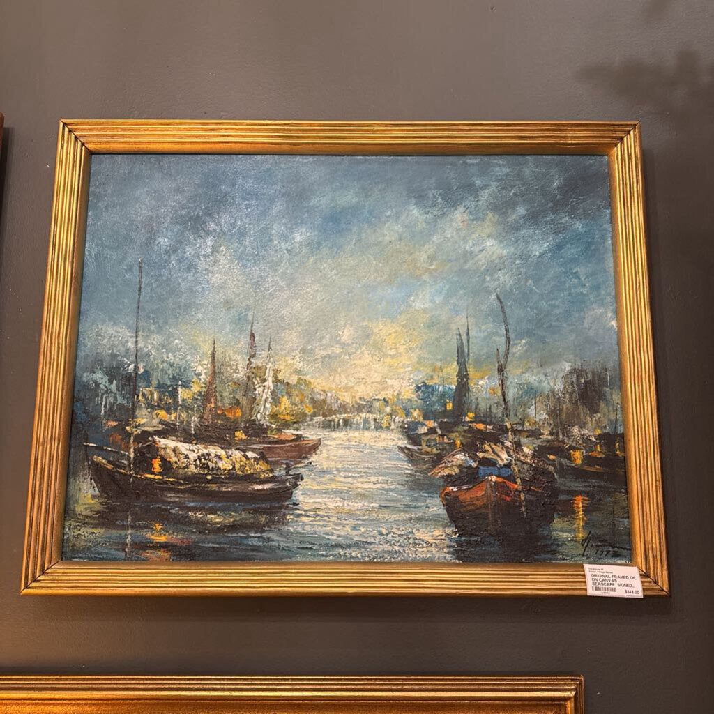 ORIGINAL FRAMED OIL ON CANVAS SEASCAPE. SIGNED., 1973. 28" x 22"