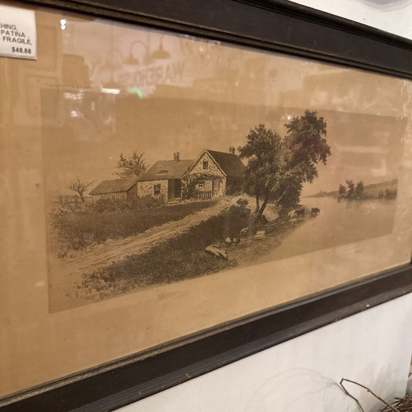 ANTIQUE ETCHING, WONDERFUL PATINA . 31 1/2" x 16" - FRAGILE, IN STORE PICKUP