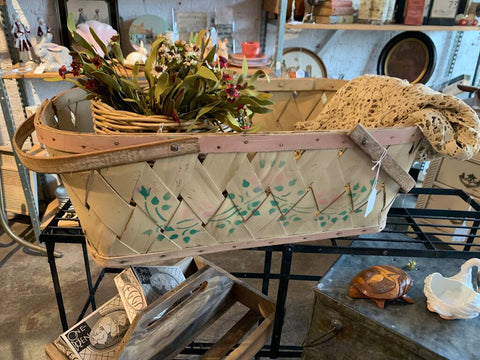 Vintage Large Wood Toll Painted Basket~ as found