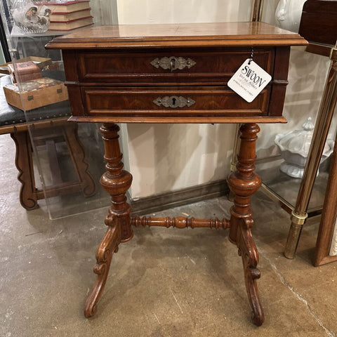 18th CENTURY BIEDERMEIER SEWING TABLE-LID LIFTS 19 1/2" x 16 1/2" x 30", AS FOUND