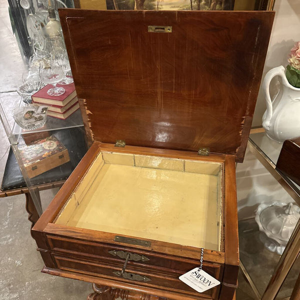 18th CENTURY BIEDERMEIER SEWING TABLE-LID LIFTS 19 1/2" x 16 1/2" x 30", AS FOUND