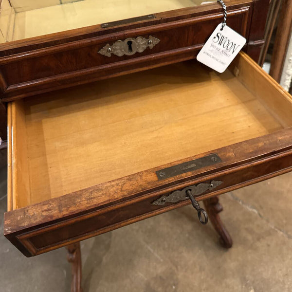 18th CENTURY BIEDERMEIER SEWING TABLE-LID LIFTS 19 1/2" x 16 1/2" x 30", AS FOUND