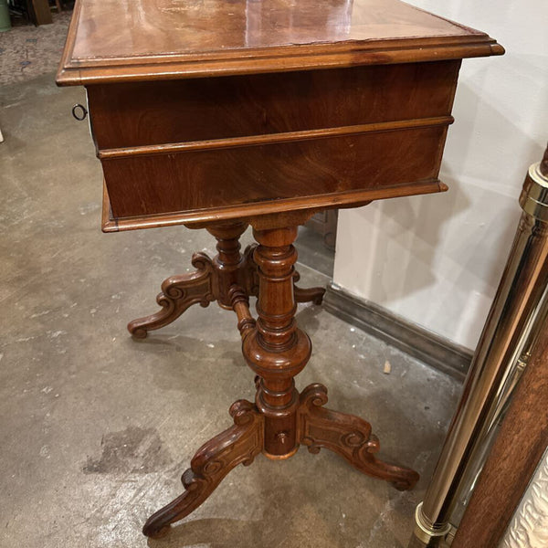 18th CENTURY BIEDERMEIER SEWING TABLE-LID LIFTS 19 1/2" x 16 1/2" x 30", AS FOUND