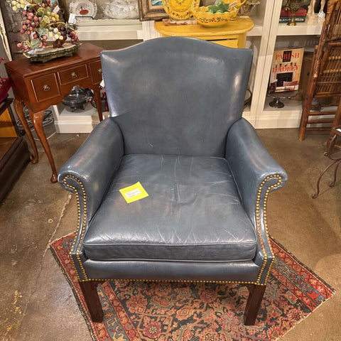 Hancock & Moore Blue Leather Chippendale VINTAGE chair as is in store pick up only