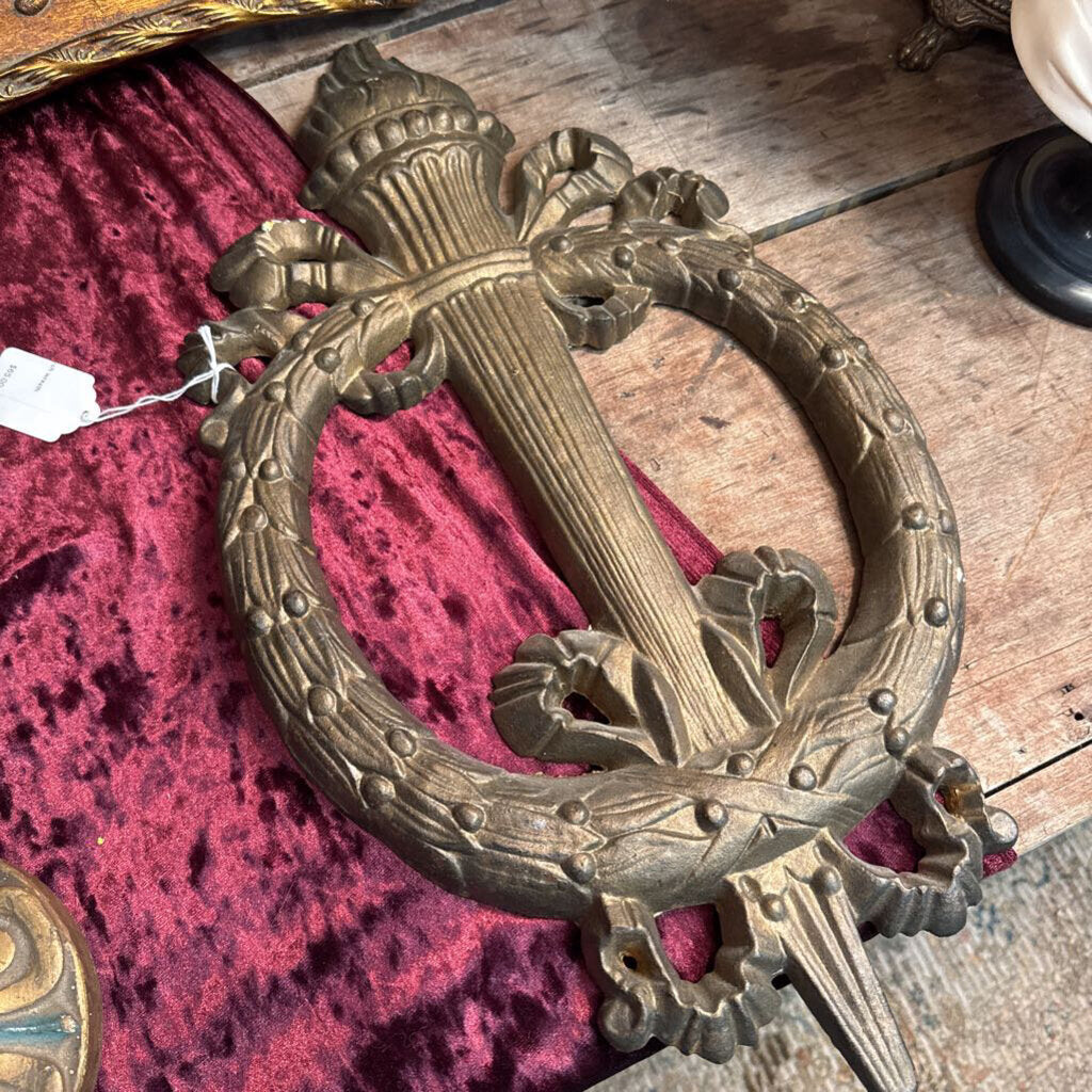 Heavy Cast metal torch wreath wall plaque