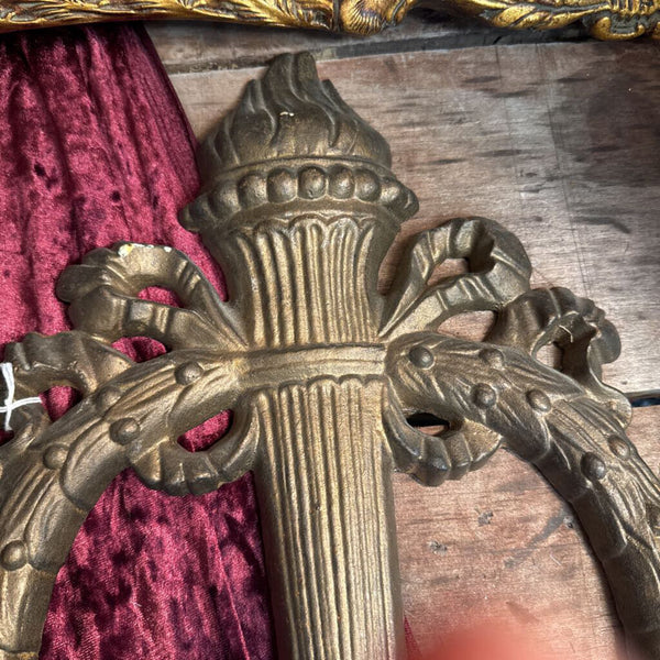 Heavy Cast metal torch wreath wall plaque