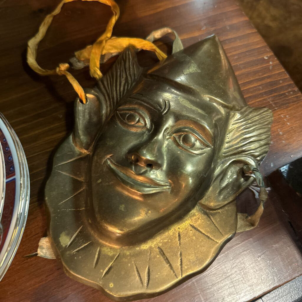 Brass clown mask wall hanging pointy hat