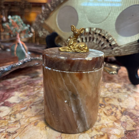 Brown alabaster box with deer finial (as is)