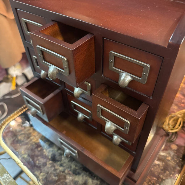 Vintage solid wood tabletop apothecary style cabinet